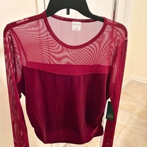 Wild Fable Deep Red Mesh Long Sleeve Top